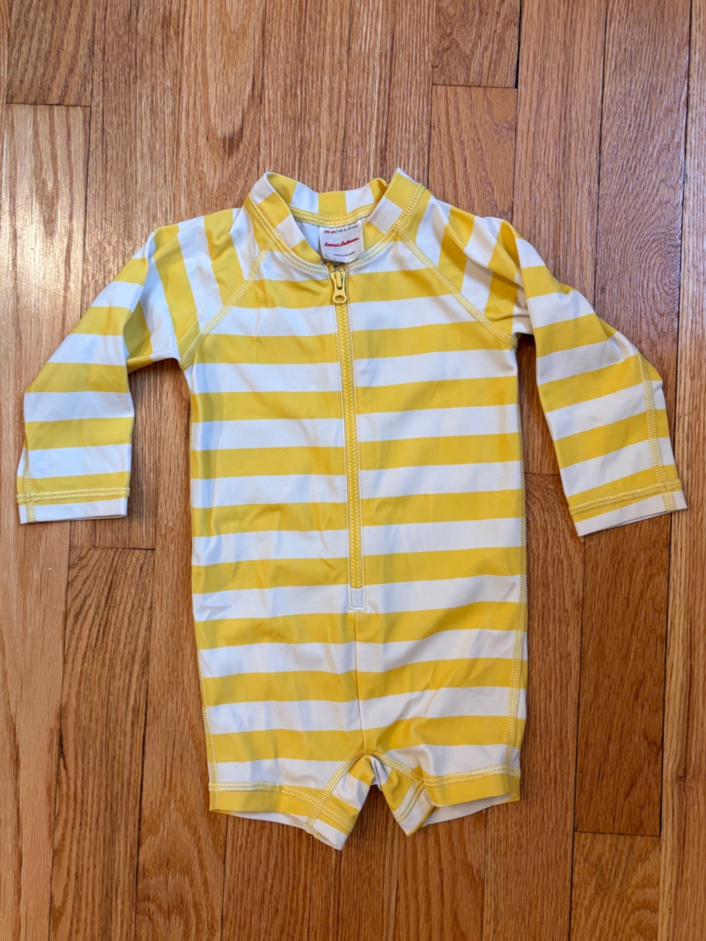 Hannah Anderson yellow and white striped long sleeve swimsuit 6-12months